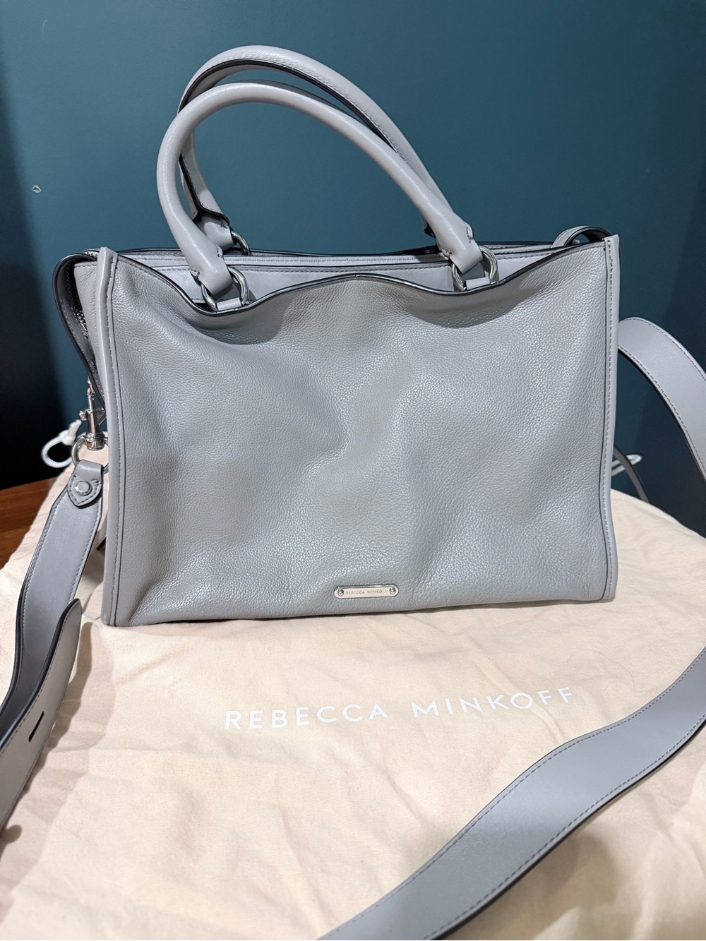 Rebecca Minkoff Bedford Light Gray Pebbled Leather Satchel with Detachable Strap
